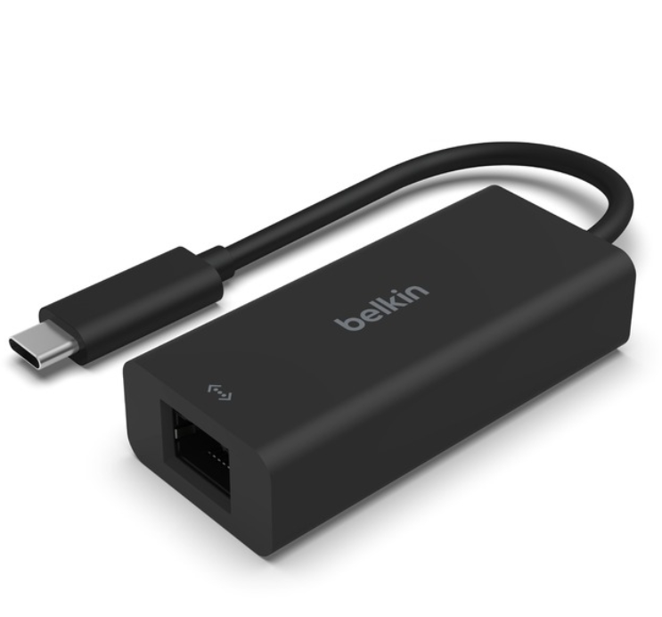 Belkin 3.0 USB-C to 2.5 Gigabit Ethernet Adapter - 15 cm. * Black - 5Gbps Data Transfer Rate (Compatible with Laptop with USB-C with Data Function)